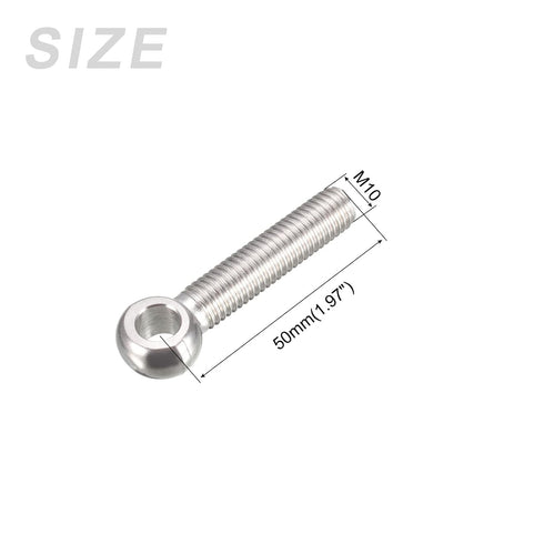 Shoulder Swing Lifting Bolt (M10x50mm) 2Pcs, 304 Stainless Steel Eye Bolts - for Home Renovation, Pipeline Gate Valves Fasteners, Silver...