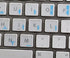 KOREAN APPLE KEYBOARD STICKER with BLUE LETTERING ON TRANSPARENT BACKGROUND...