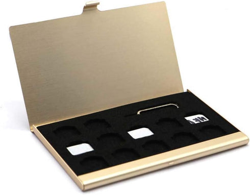 Aluminum SIM Card Case,Universal Waterproof Slim Mini SIM Card Slots Storage Case,with 12 Nano SIM Card &1 Cell Phone Eject Pin Slots(Gold)......
