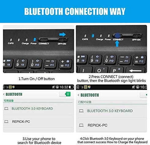 Wireless Bluetooth Keyboard for Phone, Mini Portable Bluetooth Keyboard with A Protective Case Foldable Keyboard for Width of 6 9.5cm Bluetooth Ce...