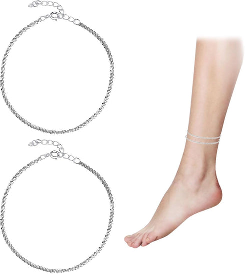 Foot Bracelets Beach Diamond Anklets for Women Bling Silver Layered Foot Bracelets 925 Sterling Silver Rhinestone Anklets Adjustable Waterproof Ch...