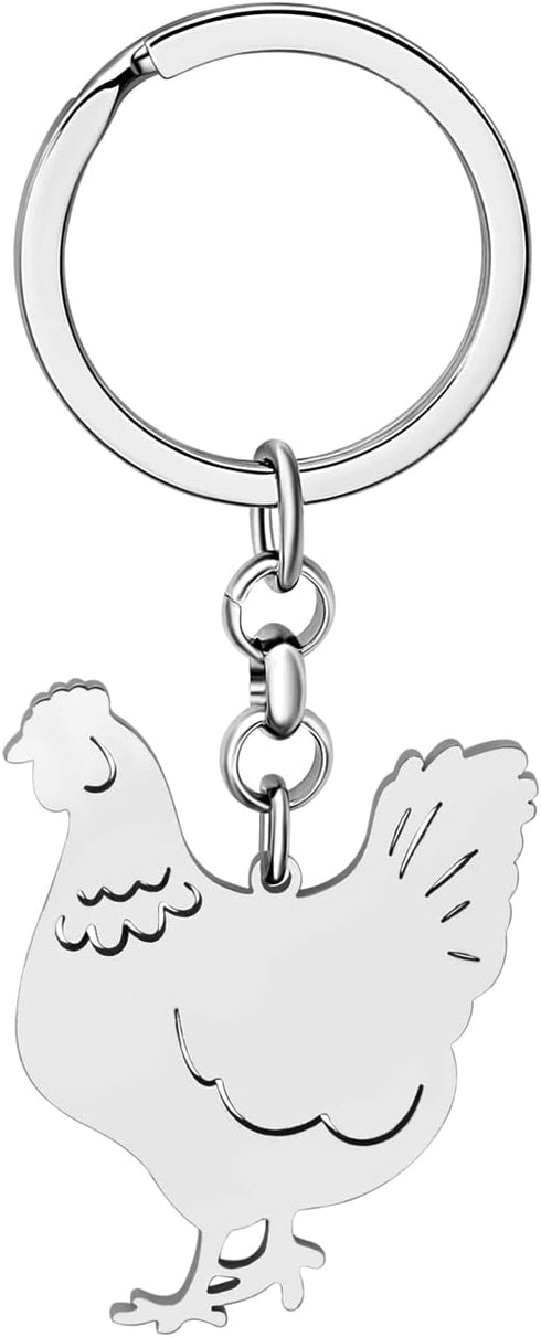 Chicken Keychain Stainless Steel Chicken Keyring Gifts for Women Purse Car Key Charms...