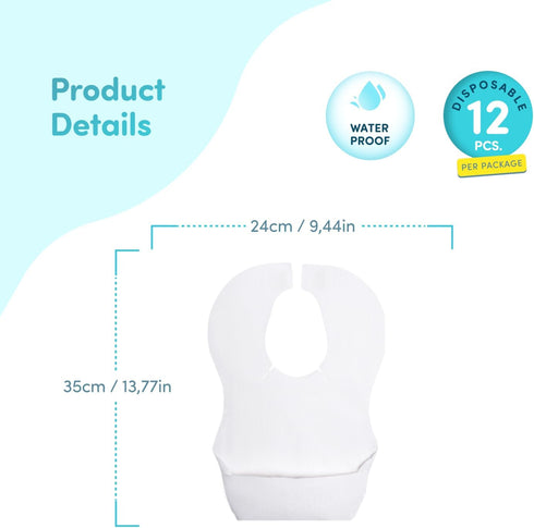 Convenient Disposable Pocket Bibs (Pack of 12) - Perfect for BLW, Restaurants, Traveling, Vacation and On-The-Go Feeding, Mess-Free Mealtimes, Tra...