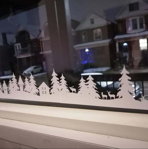 Christmas Stencils Large Xmas Forest Deer Stencil for Wood Christmas Winter Scene Stencil for Painting on Window Wall Canvas Paper...