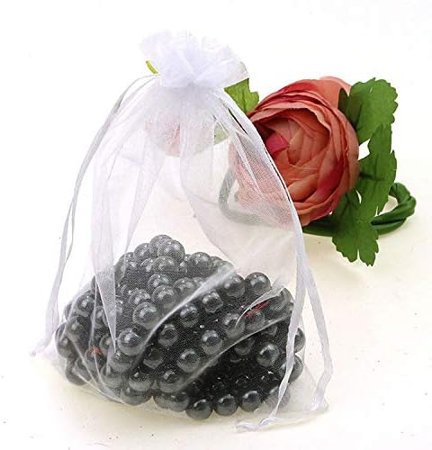 50 Pcs 5x7 inch Gift Wrap Bags, Organza Sheer Clear Tulle Fabric, White Drawstring Sachet for Baby Shower Favor, Birthday Party Favor, Bachelorett...