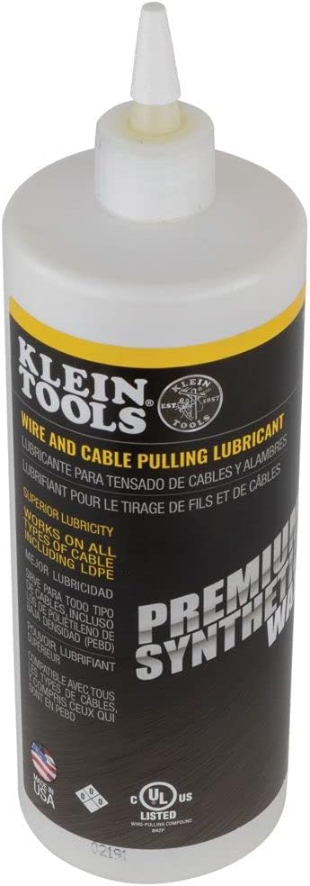 Klein Tools 51010 Premium Synthetic Wax Wire and Cable Pulling Lubricant, Made in USA, 1-Quart Squeeze Bottle...