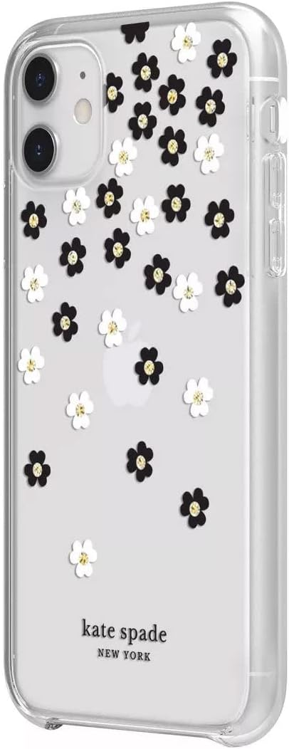 kate spade new york Protective Hardshell Case for iPhone 12 Mini - Scattered Flowers Black/White/Gold Gems/Clear/White Bumper...