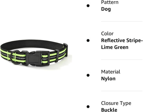 Mile High Life Reflective Dog Collar | Nylon Pet Collars wiith Buckle | Light Weight Puppy Collars | Lime Green Dog Collars for Large Dogs (Lime G...