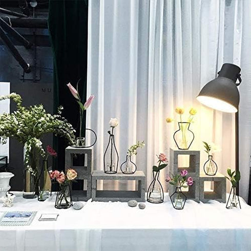 Nuptio Set of 3 Creative Desktop Planter Set with Glass Cup Vases Iron Metal Stand for Water Planting Flower Arrangement Decoration Gift for Home ...