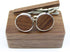 Rustic Walnut Wooden Round Cufflinks Tie Clips Set for Men with Wooden Organizer Box...