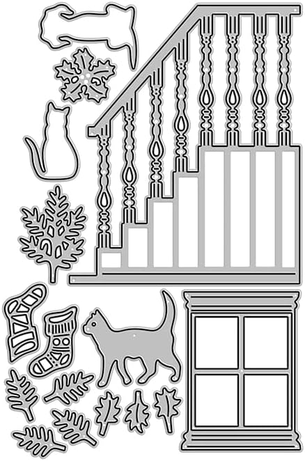 Window Stairs Dog Cat Metal Die Cuts, Window Stairs Dog Cat Cutting Dies Cut Stencils DIY Scrapbooking Cards Decorative Embossing Paper Dies for A...