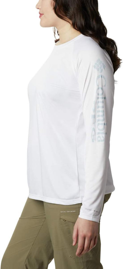 Columbia Women's Plus Size PFG Tidal Tee II Sun Protection Long Sleeve Shirt, White/Cirrus Grey Logo, 2X...
