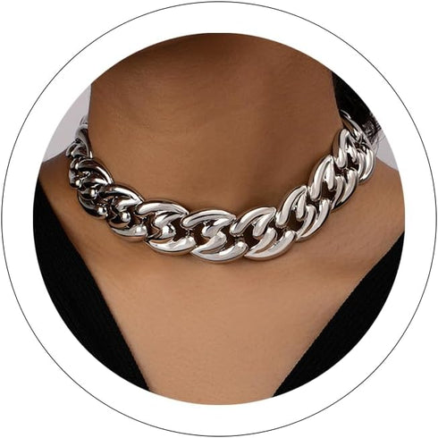 Chunky Gold Necklace for Women Punk Chunky Choker Necklaces Vintage Chunky Silver Necklace Cuban Chain Hip-hop Jewelry for Women Trendy...
