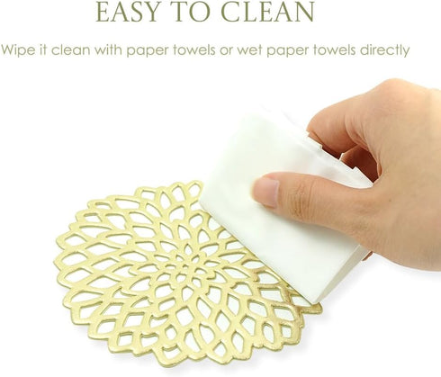 Sweet Elegance® Coasters Set of 6 Hollow PVC Coaster Cup Mats Thanksgiving Table Ornament Decorations for Home Festival (Gold Flowers)...