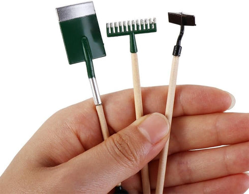 Miniature Dollhouse Garden Tools 3PCS Mini Doll House Working Accessories, 1:12 Scale Dollhouse Miniature Shovel Hoe and Pitchfork...