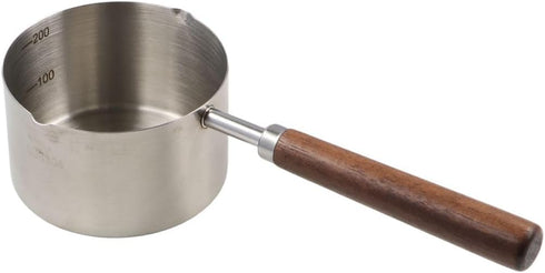 Small Milk Pot Stainless Steel Saucepan Wood Handle Saucepan 250ml Butter Warmer with Dual Pour Spout Candy Melting Pot Mini Frying Pan Soup Pot...