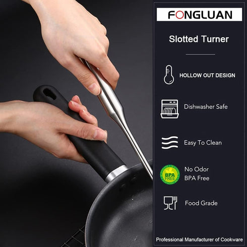Stainless-Steel Turner Spatula Set, Set of 2, Slotted Turner, Wok Spatula, Heavy Duty Metal Kitchen Utensils for Cooking...