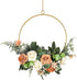 Floral Hoop Wreath Iron Artificial Rose Flower Wreath Artificial Flower Round Frame Garland for Front Door Wedding Party Nursery Decor - Orange...