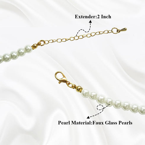 Pearl Necklace for Women, 4/6/8/10mm White Imitation Pearl Necklace, Round Faux Glass Pearl Necklace, Pearl Choker Necklace, Elegant Wedding Parti...