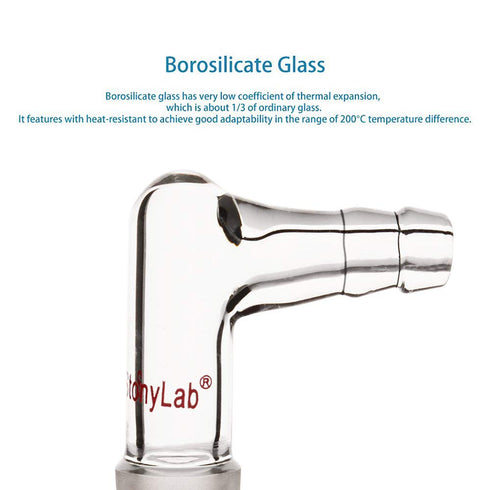 stonylab Glass 90 Degree Vacuum/Gas Adapter, Borosilicate Glass Bent Inlet Adapter with 14/20 Inner Joint and Hose for Laboratory Lab Supply...