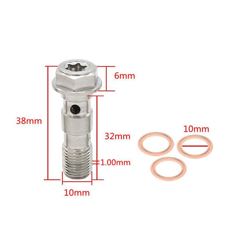 Universal M10x1.00 Stainless Steel Double Hydraulic Brake Banjo Bolt Screw Brake Fitting Adapter Universal with M10 Copper Washers, Single Banjo B...