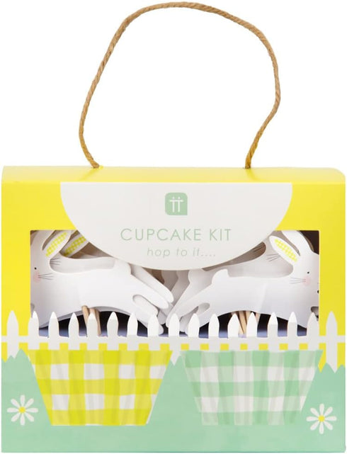 Easter Cupcake Cases for Baking & Bunny Rabbit Cake Toppers Decorations | 24x Green and Yellow Gingham Muffin Liners with Recipe| Activities for K...