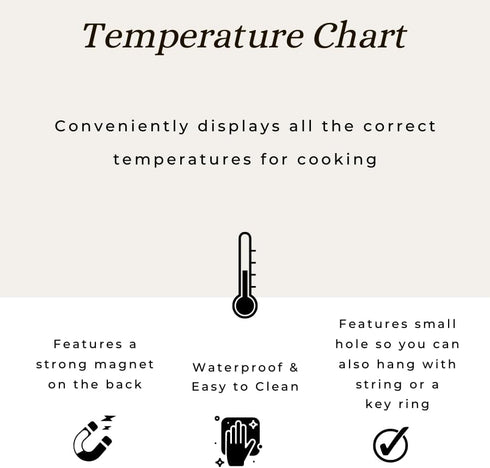 Kitchen Temperature Meat Chicken Fish Chart Magnet | Must have for any Chef | Cups Teaspoons Tablespoon Ounces and Milliliters | Magnetic Cooking ...