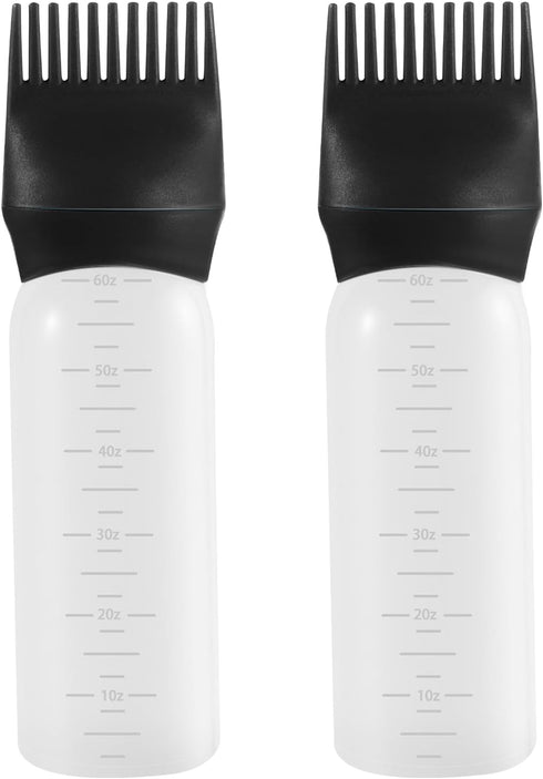 Pimoys 2 Pack Root Comb Applicator Bottle 6 Ounce, Oil Applicator for Hair Dye, Hair Oiling Bottle Applicator Brush with Graduated Scale...