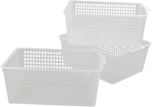 Large Plastic Storage Organization Bins Basket, Set of 3, Clear...