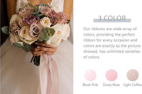 Altier Frayed Satin Silk Ribbon 1 inch x 10 Yards x 3 Rolls Blush Pink Dusty Rose Light Coffee Handmade Wedding Invitation Bridal Bouquets Gift Wr...