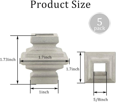 5Pcs Railing Decoration, Fits 5/8'' Cast Iron Split Knuckle Fence for Yard Garden Gate Lawn Fencing,Square Stair Iron Fence Decoration Accessories...