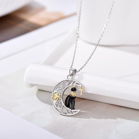 Black Cat Egyptian Bastet Necklace Ankh Eye of Horus Necklace Egyptian Jewelry Gifts for Women...
