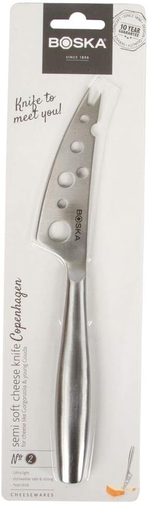BOSKA Stainless Steel Cheese Knife - Copenhagen Nr.2 For All Types of Cheese - Multi-Functional Cheese Slicer - Handheld Slicer - Silver Non-Stick...