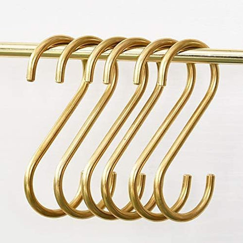 YANGQIHOME 6 Pieces, Brass S Shaped Hooks, Gold Coat Clothes Towel Hangers, Kitchen Pots Pans Coffee Cups Rack Hooks...