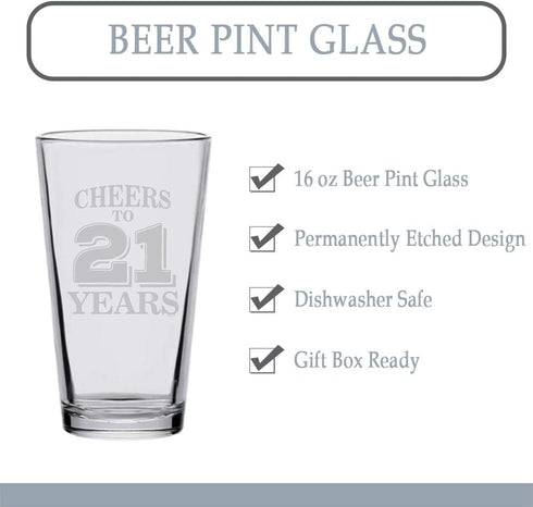 Veracco Cheers To 21 Years Twenty First Pint Beer Glass 21st Birthday Gift For Him Her (Clear, Glass)...