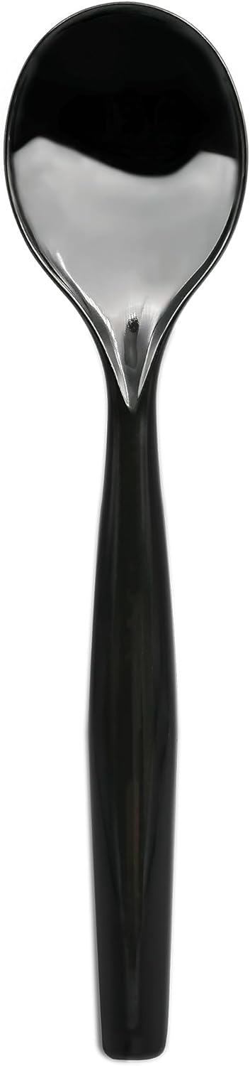Party Essentials Disposable Heavy Duty Plastic Serving Utensils for Buffets Events Parties, 9-Count 10" Spoons, Black...