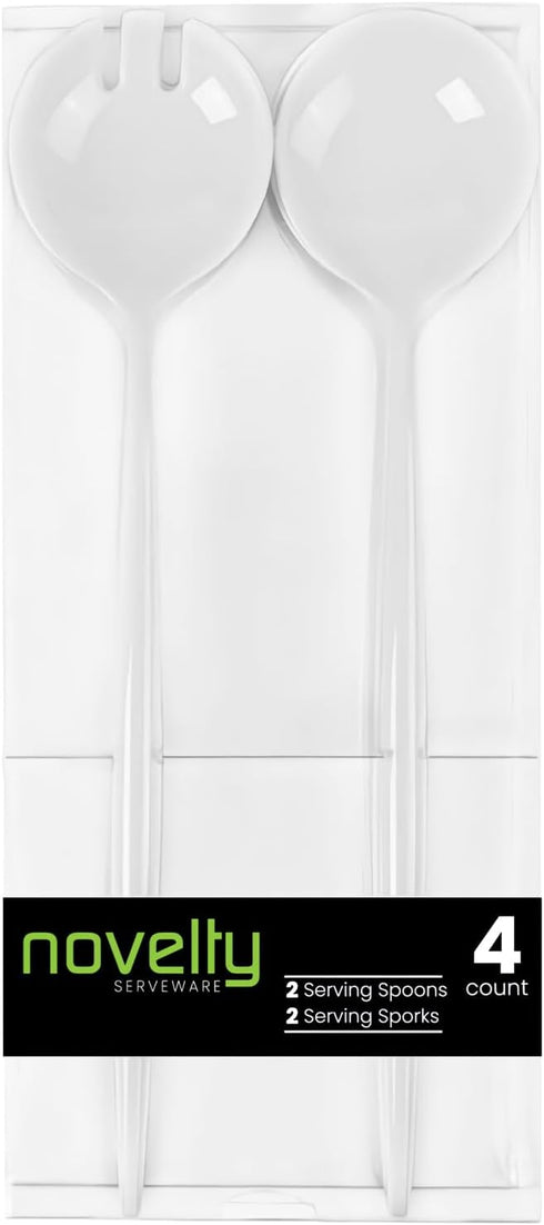 Novelty Servware White Plastic Serving Set - Includes: 2 Serving Spoons, 2 Serving Sporks - Chic Design, Pect for Parties, Events, Wedding, Entert...