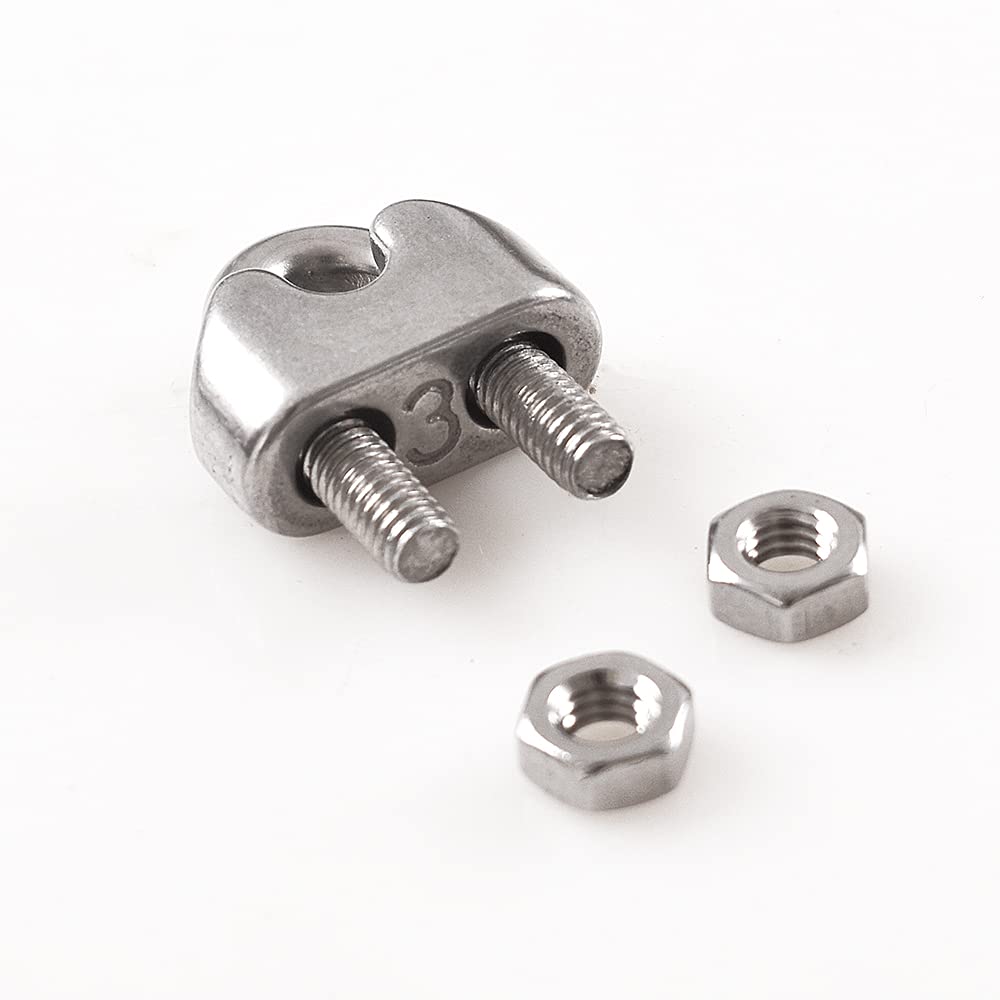 thumbnail image 2 of 12pcs 304 Stainless Steel Wire Rope Clips, U-Bolt Cable Clamps, M3 Size For 3mm (1/8") Diameter Rope 2 of 4
