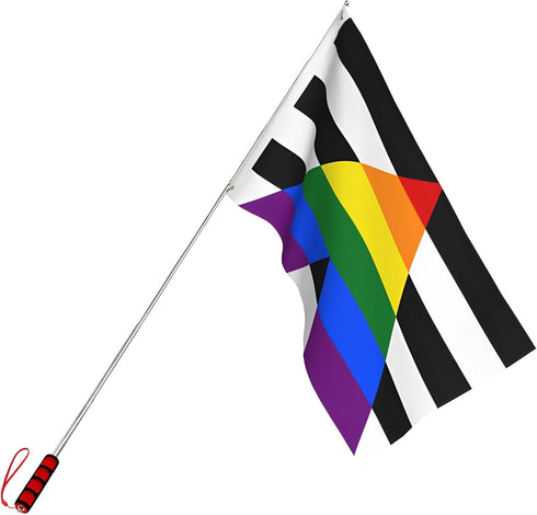 Pride Flag Rainbow Gay Flag LGBTQ Banner Garden Decor 3 x 5 Feet Double-Stitched for Gay Straight Ally with 6.5 Feet Red Telescoping Flag Pole Ext...
