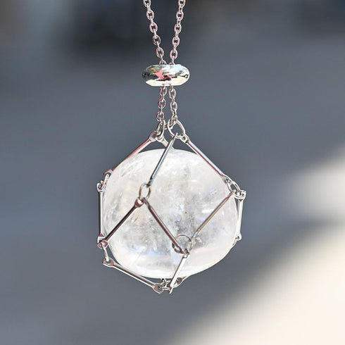 Crystal Stone Holder Necklaces - Crystal Cage Necklace, 1PCS Necklace and 6PCS Crystal Stones, Stainless Steel Fashion Pendant Necklace Jewelry, G...