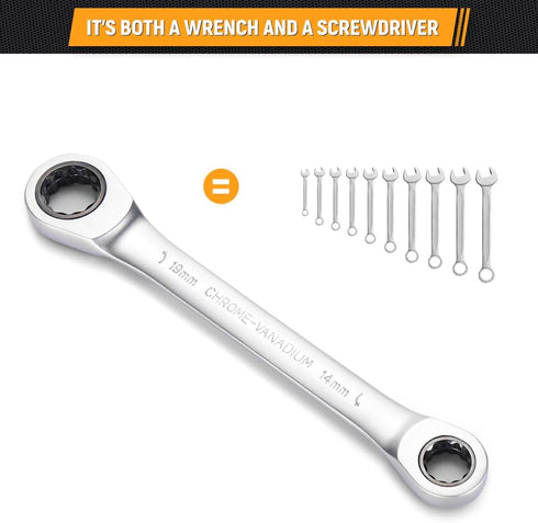 Hoteche 6-in-1 Double Box Ratchet Wrench Set Compact Universal Socket Set Metric 8-19mm, Cr-V Steel, 72-Teeth...