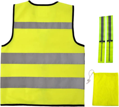 Hi Vis Kids Safety Vest + 2 Reflective Bands & Bag, Toddler Safety Vest,Reflective Vest Kids With Zipper,Toddler Construction Vest For Cycling & R...