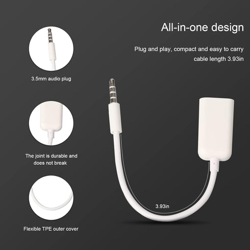 AUX to USB Adapter 3.5mm Male Audio Jack Plug to USB 2.0 Female Converter Cord Cable 2PACK Only Work (CAR Need MP3 Decode Function,Can't Fit All K...