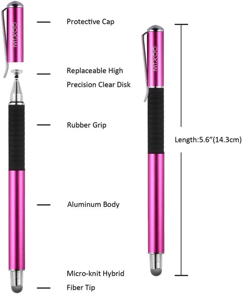 Mixoo 2-in-1 Precision Disc & Fiber Stylus with 3 Replaceable Tips for Capacitive Touch Screen Devices (Purple)...
