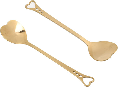 2Pcs Coffee Dessert Spoon, Heart Shaped Design Metal Stirring Spoon for Tea Dessert Drinks Ice Cream (Gold)...