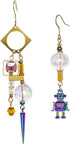 Steampunk Asymmetrical Industrial Robot Mismatched Glass Ball Dangle Earrings for Women Jewelry...