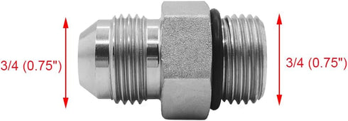 (2-PACK) 6400-08-08-O Hydraulic Hose Adapter Fitting 1/2" Male JIC 37° Flare (3/4"-16UNF) × 1/2" Male O-Ring Boss (3/4"-16UNF) SAE Straight Pipe J...