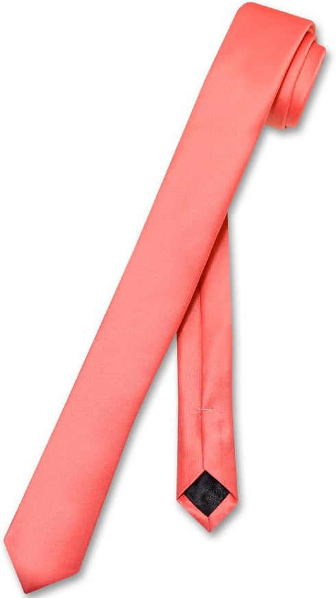 Vesuvio Napoli Narrow NeckTie Extra Skinny CORAL PINK Men's Thin 1.5" Neck Tie...