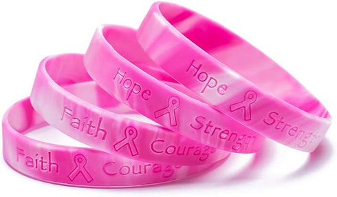 48pcs Breast Cancer Awareness Bracelets Pink Ribbon Camo silicone Win For Pink Party Supplies Favors...