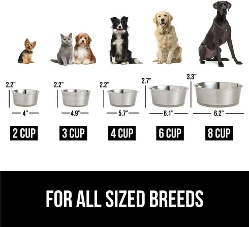 Gorilla Grip Stainless Steel Metal Dog Bowl Set of 2, Rubber Base, Heavy Duty Feeding Dishes, Food Grade BPA Free, Less Sliding, Quiet Pet Bowls f...